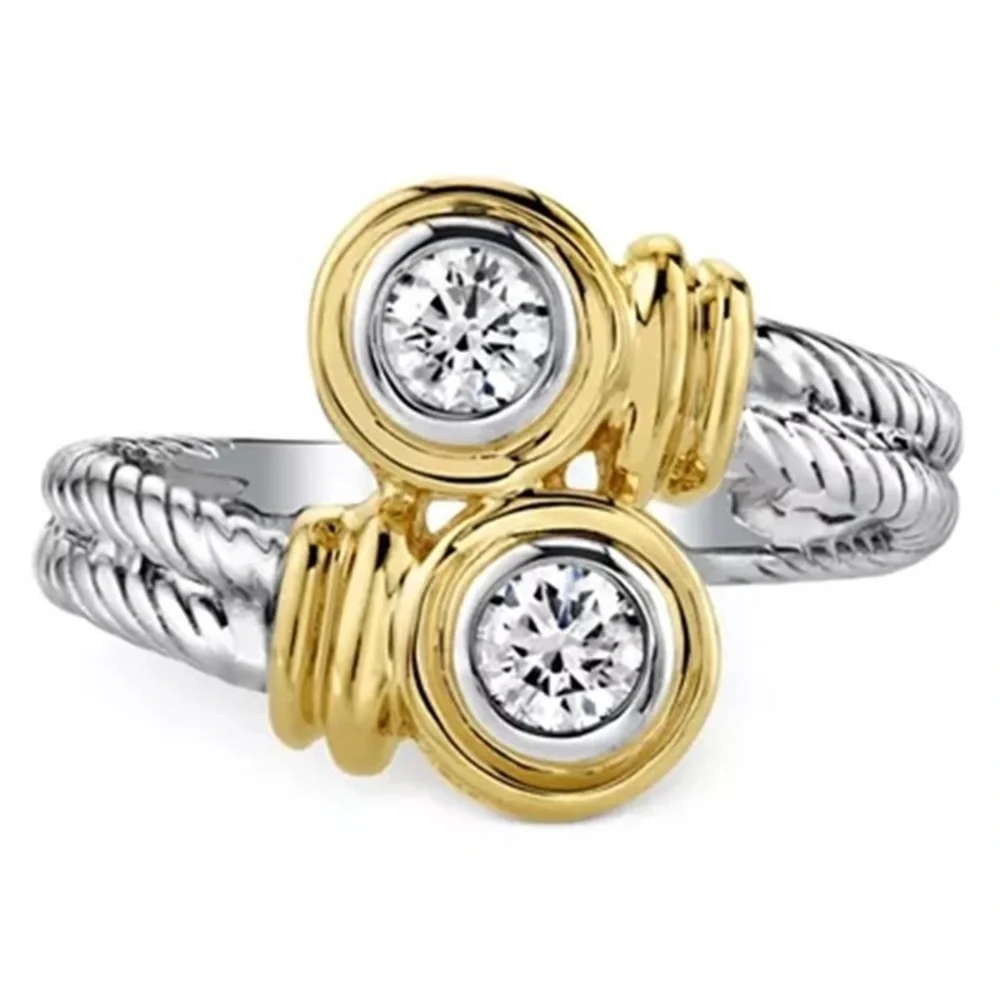 New Two Tone 925 Silver Twisted Diamond Ring - Picture 2 of 5